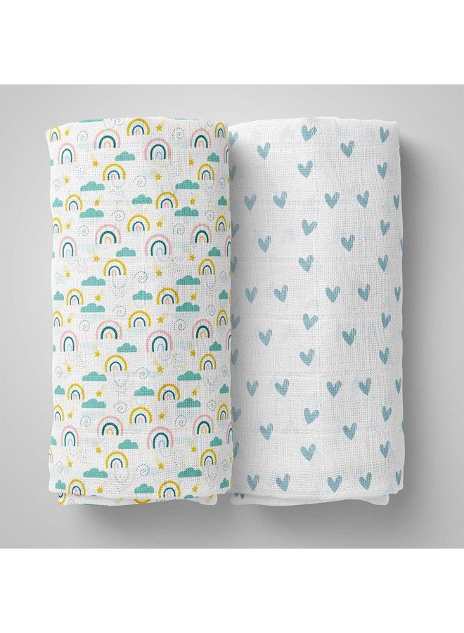 1st Step Muslin Swaddle 60Cm*75Cm (Pack Of 2) Rainbow Hearts - Image 2