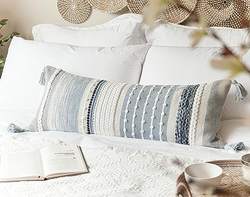 BlissBlush Coastal Blue Decorative Lumbar Pillow Cover 14x36 Boho Long Body Pillow for Bed Farmhouse Lumbar Throw Pillow for Couch Modern Accent Textured Throw Pillowcase - Image 4