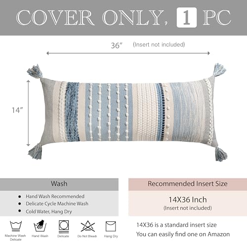 BlissBlush Coastal Blue Decorative Lumbar Pillow Cover 14x36 Boho Long Body Pillow for Bed Farmhouse Lumbar Throw Pillow for Couch Modern Accent Textured Throw Pillowcase - Image 5