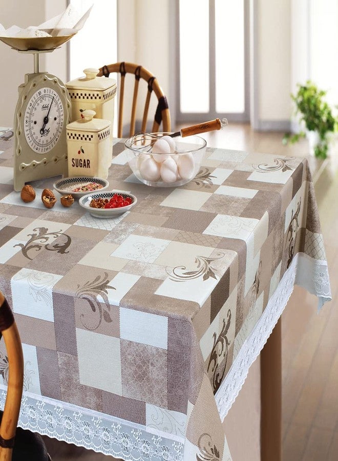 Freelance PVC Vinyl Tuscany Flannel Backing Dining Plastic Table Cover Cloth - Waterproof Protector, 4 Seater, Round 60 inches (with White Border Edge Lace) - Product of Meiwa, Japan - Image 1