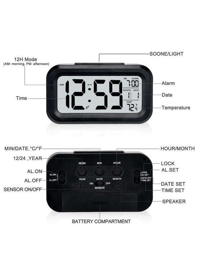 MANSAA Alarm Clock |18 Months Warranty | Digital Alarm Clock, Table Clock, Alarm Clock for Bedroom, Digital Clock for Table, Students, Home & Office with Temperature Sensor & Date (Black) - Image 2