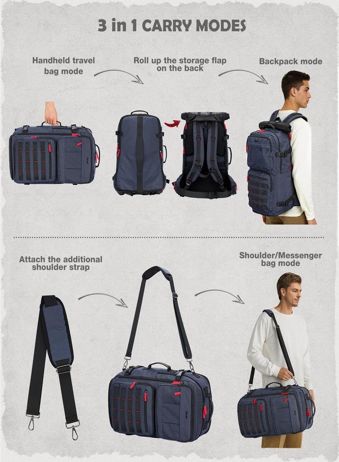 Gonex Travel Backpack Large Nylon 3 in 1 Duffle Bag Vintage Backpack with Convertible Shoulder, Dark Blue, 40L, 3 in 1 Backpack - Image 5