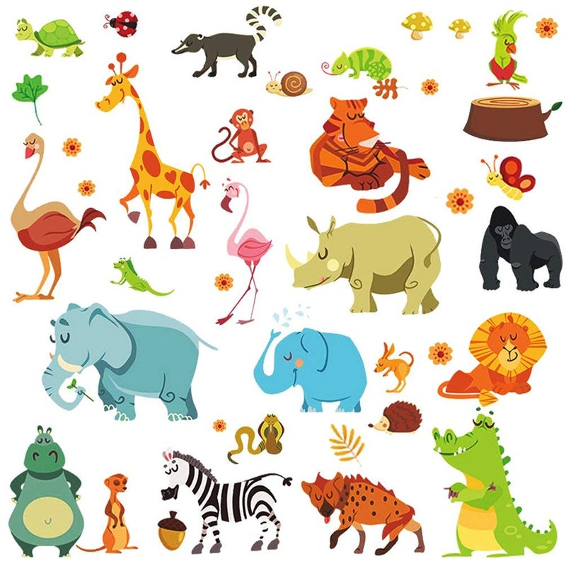DEKOSH Jungle Animal Wall Decal Pack of Colorful Stickers for Baby Nursery Playroom  Peel  Stick Unisex Safari Theme Kids Wall Decals