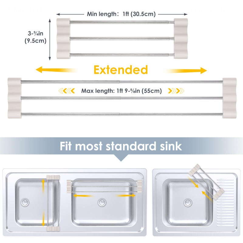 Tomorotec Adjustable Over-The-Sink Kitchen Rack for Dishcloths, Sponges, Bottles and Brushes - Heat-Resistant Stainless Steel with Slim, Expandable Design and Multifunctional Silicone Holder - Image 4