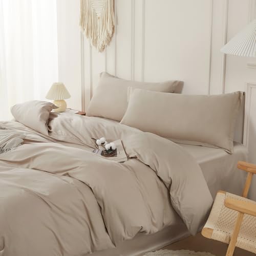 SAPHREAS Duvet Cover Set King Size 100% Cotton, Soft Bedding Comforter Cover Organic with Zipper Closure & Corner Ties, Comforter Not Included, Beige - Image 1