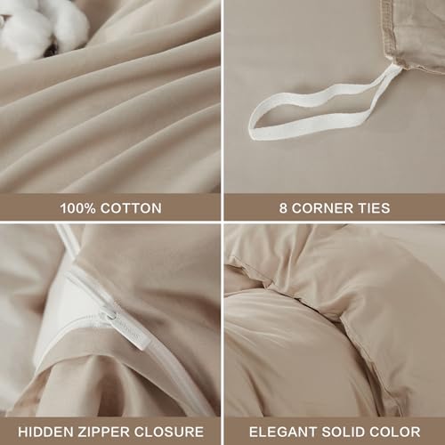 SAPHREAS Duvet Cover Set King Size 100% Cotton, Soft Bedding Comforter Cover Organic with Zipper Closure & Corner Ties, Comforter Not Included, Beige - Image 5