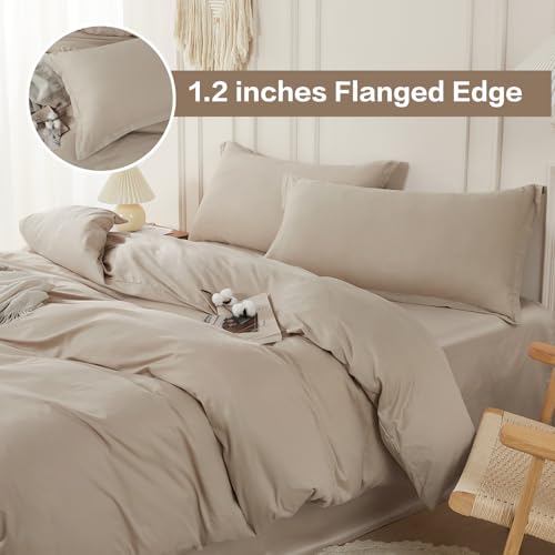 SAPHREAS Duvet Cover Set King Size 100% Cotton, Soft Bedding Comforter Cover Organic with Zipper Closure & Corner Ties, Comforter Not Included, Beige - Image 3