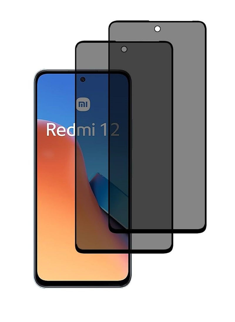 2 Pieces Tempered Glass Screen Protector Anti-Spy Privacy Designed For Xiaomi Redmi 12 Full Screen Coverage And Bubble Free - Image 1