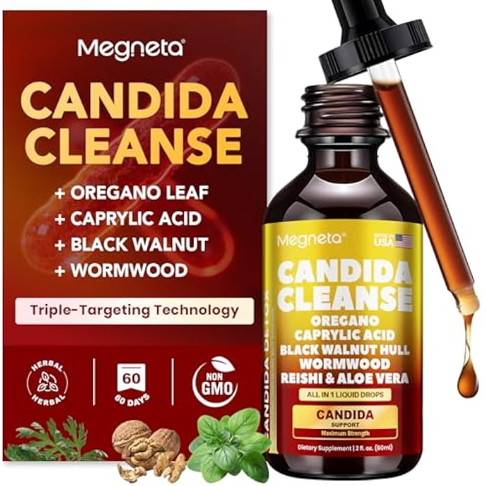 Megneta Candida Cleanse Detox with Triple-Targeting Technology, All-in-1 Synergy Formula with Caprylic Acid, Oregano, Black Walnut & Wormwood – Yeast Detox, Gut Health, Digestive & Immune Health (2 Fl Oz) - Image 1