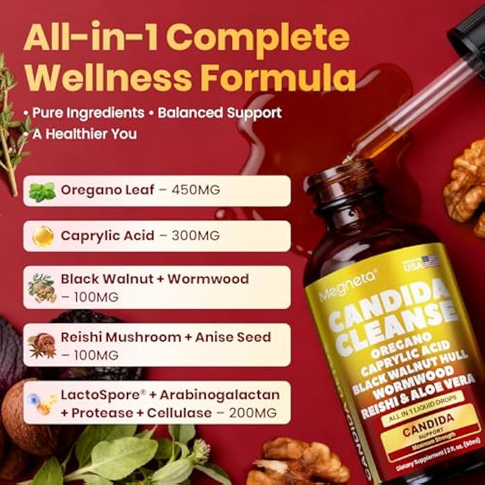 Megneta Candida Cleanse Detox with Triple-Targeting Technology, All-in-1 Synergy Formula with Caprylic Acid, Oregano, Black Walnut & Wormwood – Yeast Detox, Gut Health, Digestive & Immune Health (2 Fl Oz) - Image 2