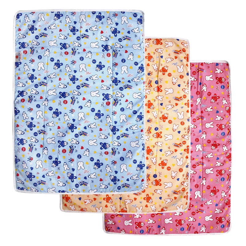 Happy Days Baby Cotton Plastic Sleeping Mat/Waterproof Foam Cushioned Changing Sheet- Flower Print (Multicolour - Set of 3) - Image 1