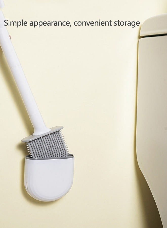 Wall Mounted Silicone Toilet Brush with Extended Handle Brush Head and Silicone Bristles and Vented Bottom, Efficient Cleaning and Quick Drying Toilet Brush Set for Bathroom - Image 2