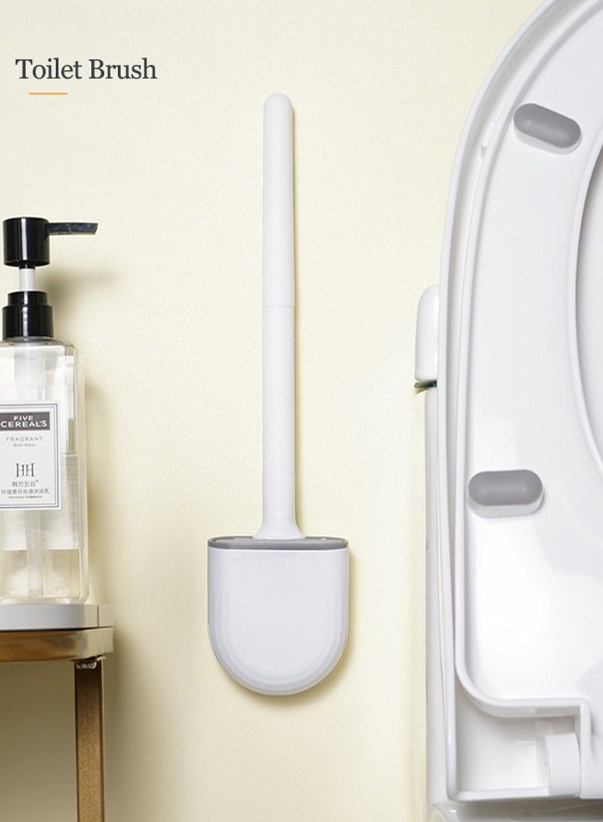 Wall Mounted Silicone Toilet Brush with Extended Handle Brush Head and Silicone Bristles and Vented Bottom, Efficient Cleaning and Quick Drying Toilet Brush Set for Bathroom - Image 1