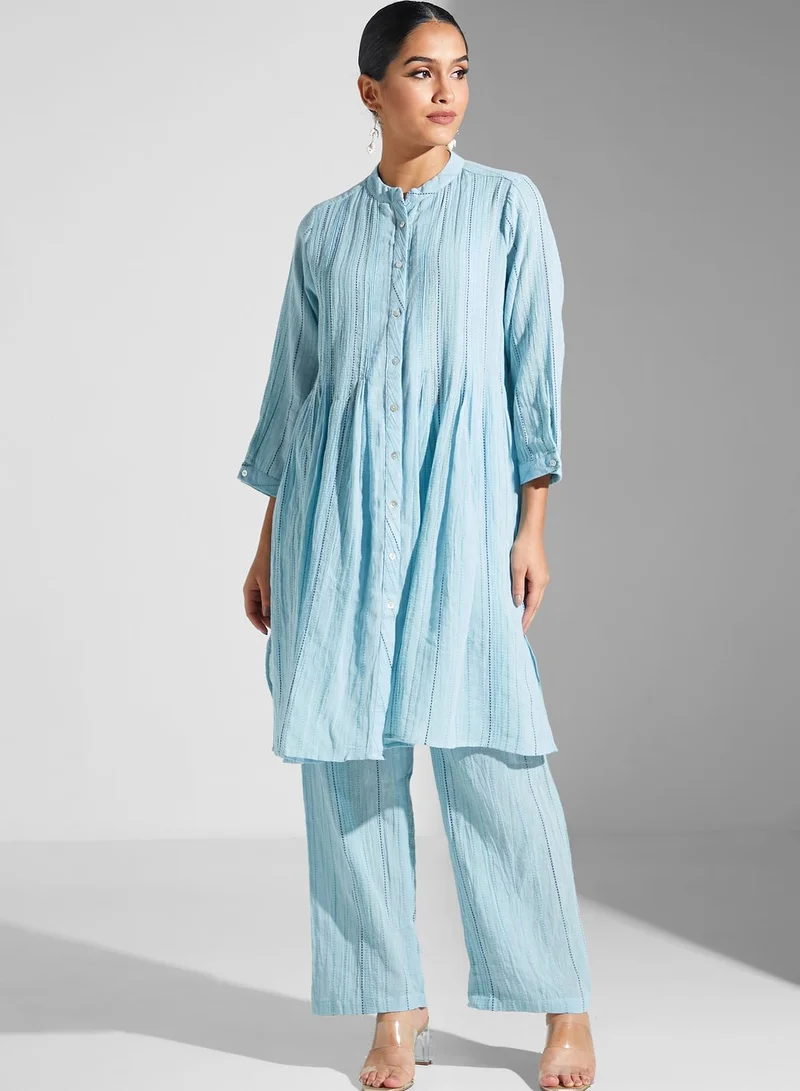 RITU KUMAR Striped Kurti & Pants Set With Dupatta