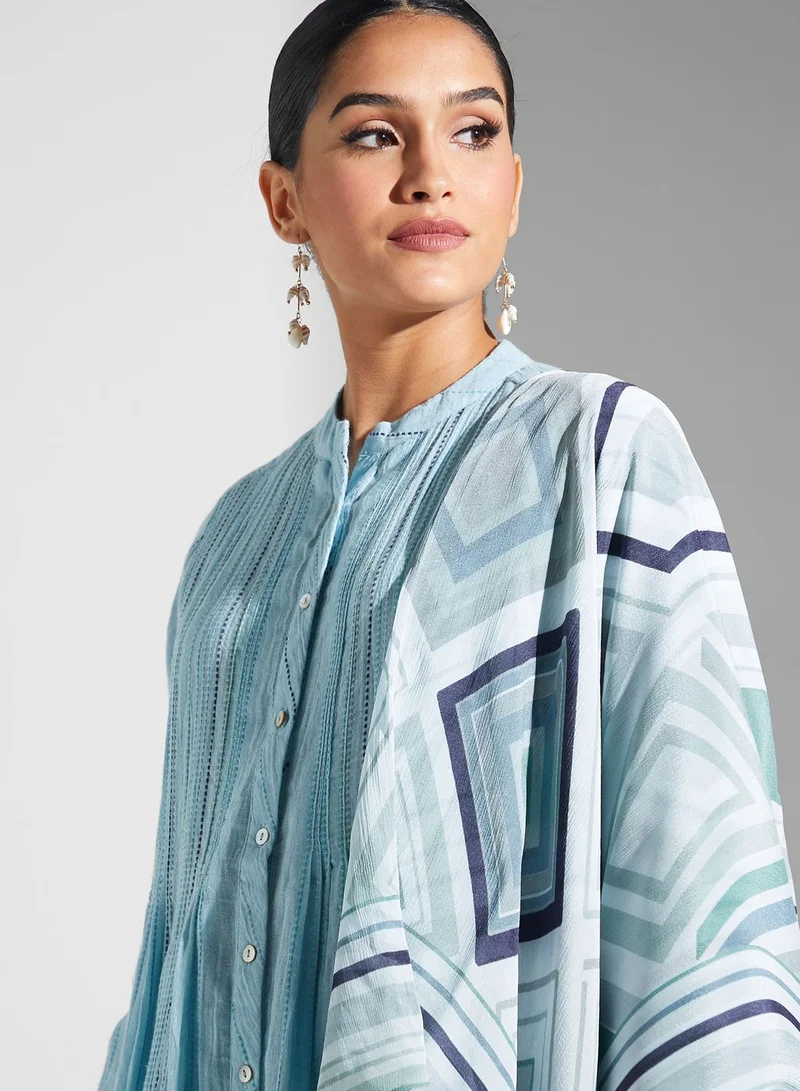 RITU KUMAR Striped Kurti & Pants Set With Dupatta