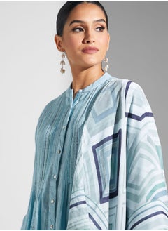 RITU KUMAR Striped Kurti & Pants Set With Dupatta  - Image 4