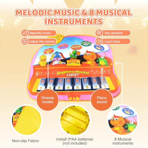 PATPAT® 8 Instrument Piano Keyboard Musical Mat for Kids 1-6 Years, 8 Sounds Kids Piano Play Mat Baby Girl 1 Year Old Baby Boy Birthday Gift Educational Toys for Interest Cultivation (39.37x12.6in) - Image 5