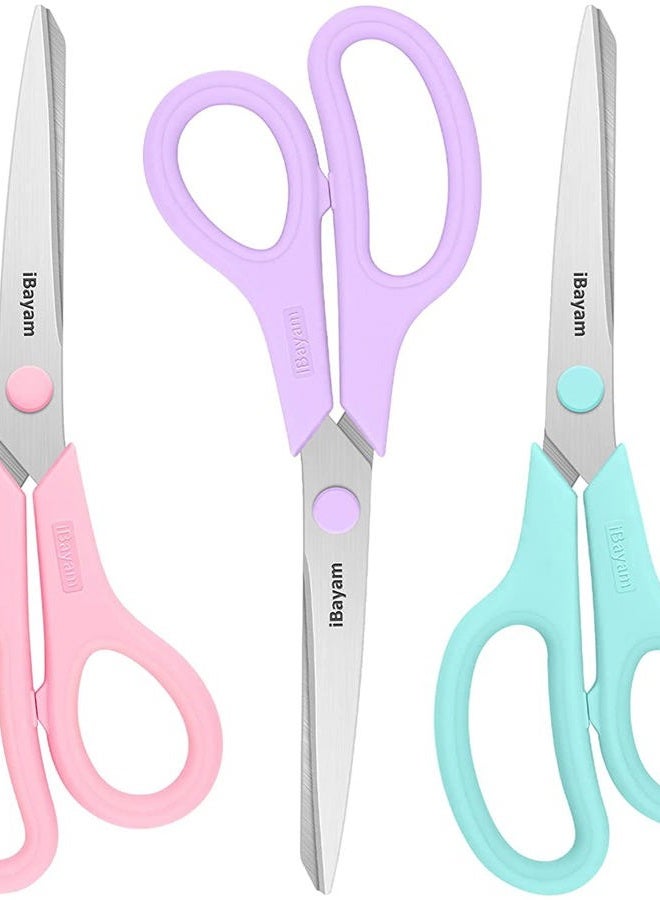 iBayam Scissors, 8" All Purpose Scissors Bulk 3-Pack, Ultra Sharp 2.5mm Thick Blade Shears Comfort-Grip Scissors for Office Desk Accessories Sewing Fabric Home Craft School Supplies, Right/Left Handed - Image 1