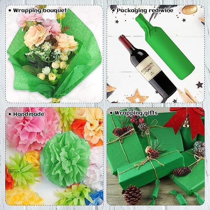 Ditya Crafts Green Kite Paper for Flower Making, Gift Wrapping Paper and Art Craft (Set of 24 Sheets, 4 Sheets of 6 Colors Each, 20x30 inch) (Green) - Image 4