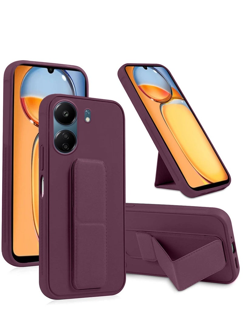Techie Premium Silicone Magnetic Secure Hand Grip Case Holder with Foldable Kickstand for Xiaomi Redmi 13C 4G – Dark Maroon  - Image 1