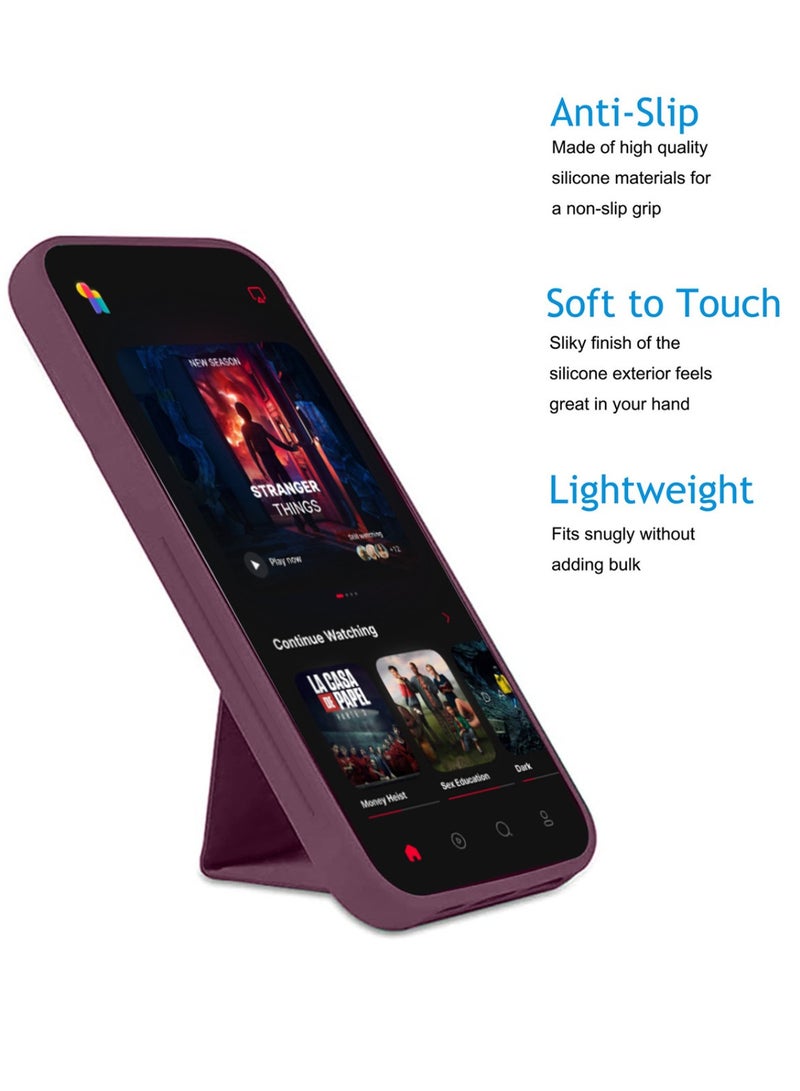 Techie Premium Silicone Magnetic Secure Hand Grip Case Holder with Foldable Kickstand for Xiaomi Redmi 13C 4G – Dark Maroon  - Image 5