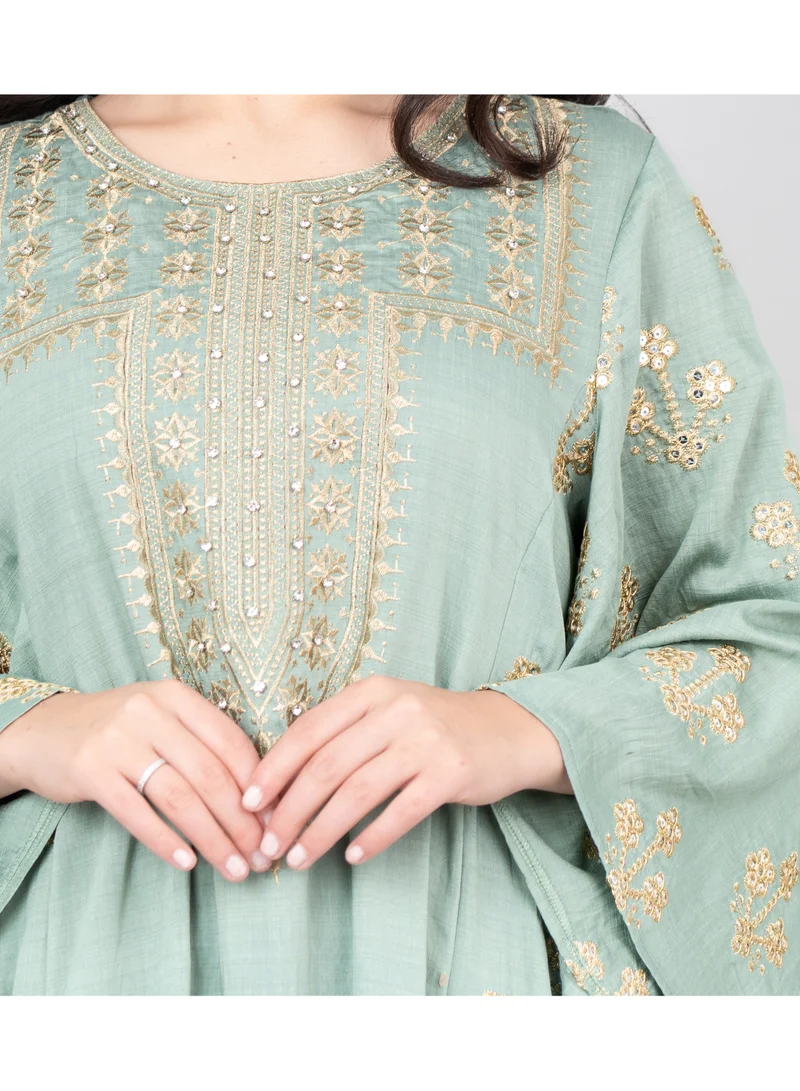 IKKXA Radiant Embroidered Jalabiya IK1019 Green