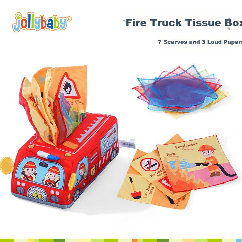 Jollybaby Baby Tissue Paper Toy Box ، موزع الأنسجة المقاوم للدموع للرضع والأطفال الصغار ، تصميم واقعي لحديثي الولادة ، تصميم شاحنة إطفاء للأعمار 0-1 - Image 2