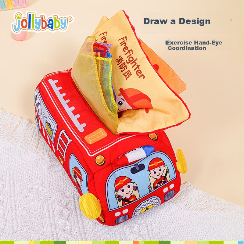 Jollybaby Baby Tissue Paper Toy Box ، موزع الأنسجة المقاوم للدموع للرضع والأطفال الصغار ، تصميم واقعي لحديثي الولادة ، تصميم شاحنة إطفاء للأعمار 0-1 - Image 3