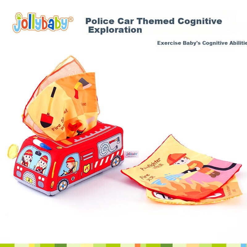 Jollybaby Baby Tissue Paper Toy Box ، موزع الأنسجة المقاوم للدموع للرضع والأطفال الصغار ، تصميم واقعي لحديثي الولادة ، تصميم شاحنة إطفاء للأعمار 0-1 - Image 5