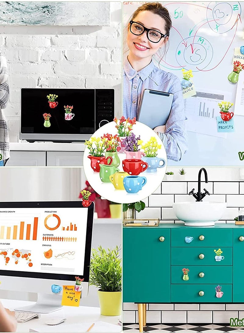 Mini Artificial Plants Fridge Magnets Decorative Ceramic Glass Vase Flower Magnets for Whiteboard and Refrigerator 10 Pieces Magnetic Stickers for Locker Decor - Image 5