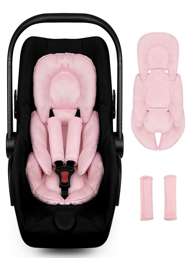 WINGHENLEE Infant Car Seat Insert for Newborn Girls Boys, Summer Mesh Baby Carseat Head Inserts with Strap Pads, Soft Reversible Baby Car Seat Insert Cushion Pad for Stroller, Bouncer, Swing, High Chair, Pink - Image 1