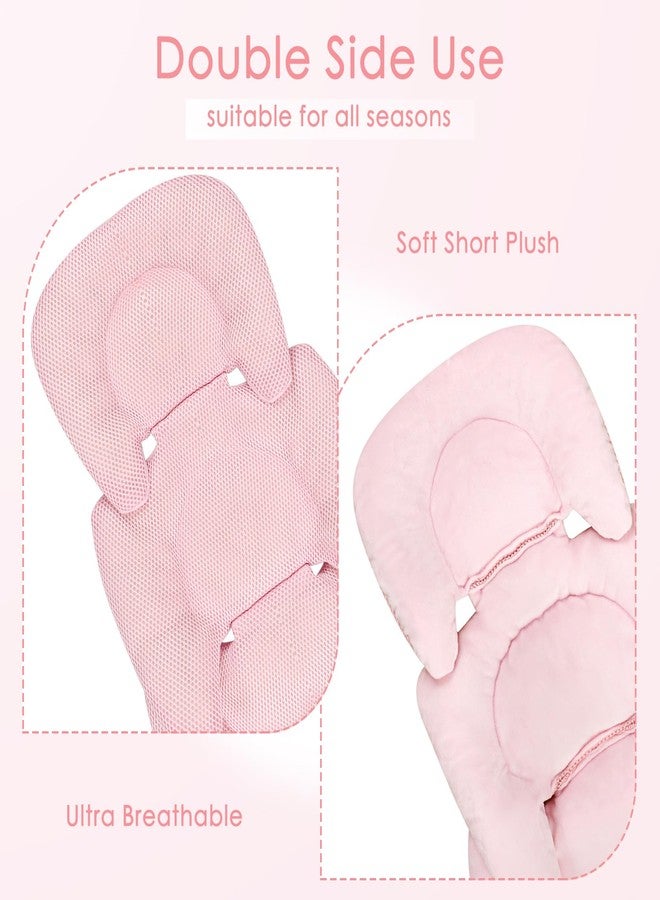 WINGHENLEE Infant Car Seat Insert for Newborn Girls Boys, Summer Mesh Baby Carseat Head Inserts with Strap Pads, Soft Reversible Baby Car Seat Insert Cushion Pad for Stroller, Bouncer, Swing, High Chair, Pink - Image 2