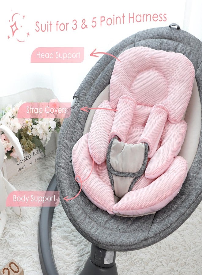 WINGHENLEE Infant Car Seat Insert for Newborn Girls Boys, Summer Mesh Baby Carseat Head Inserts with Strap Pads, Soft Reversible Baby Car Seat Insert Cushion Pad for Stroller, Bouncer, Swing, High Chair, Pink - Image 4