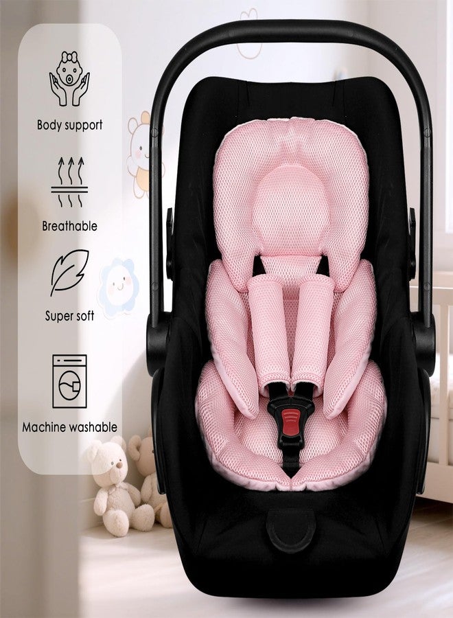 WINGHENLEE Infant Car Seat Insert for Newborn Girls Boys, Summer Mesh Baby Carseat Head Inserts with Strap Pads, Soft Reversible Baby Car Seat Insert Cushion Pad for Stroller, Bouncer, Swing, High Chair, Pink - Image 5