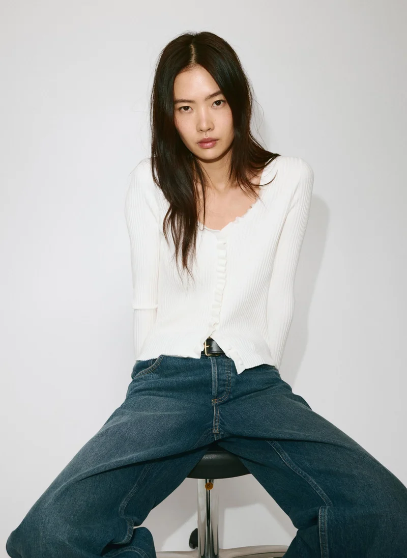 Ribbed Ruffle Cardigan