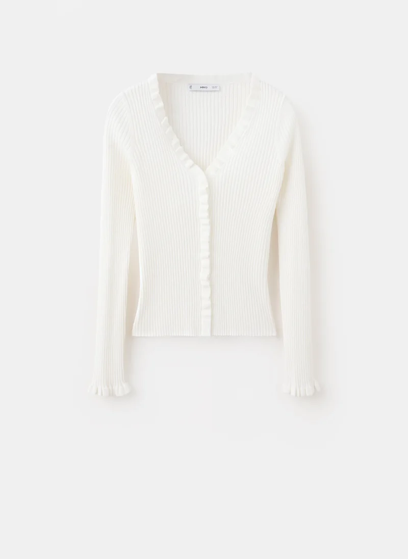 Mango 05-CRUDO Ribbed Ruffle Cardigan for Women | Best Price UAE
