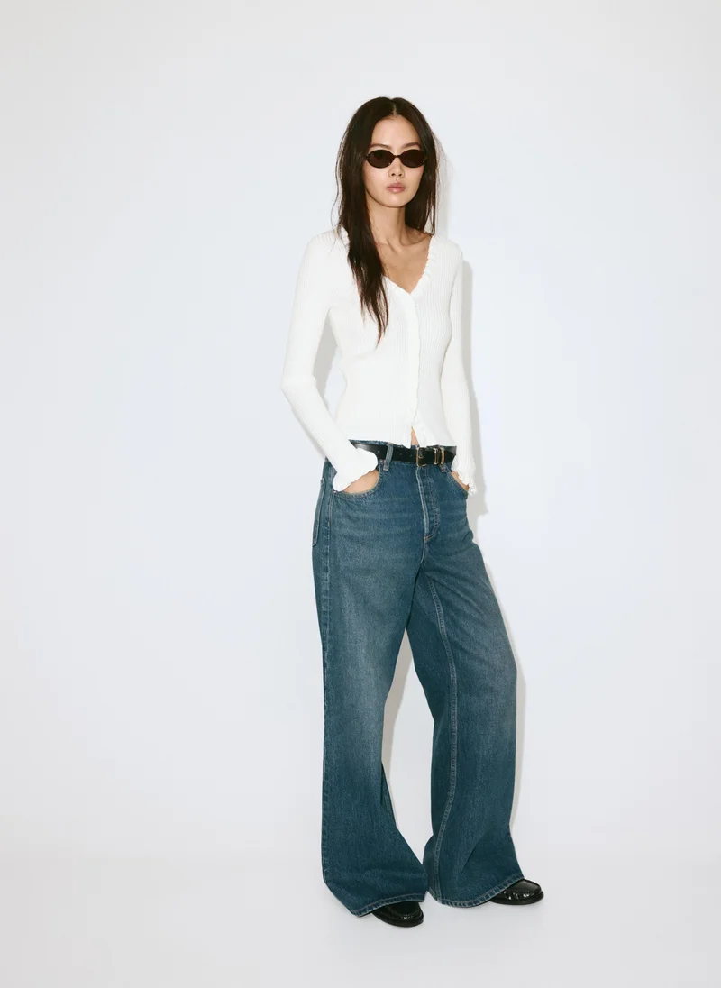 Mango 05-CRUDO Ribbed Ruffle Cardigan for Women | Best Price UAE