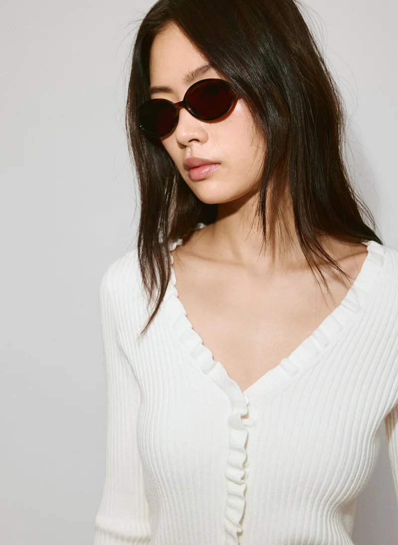 Mango 05-CRUDO Ribbed Ruffle Cardigan for Women | Best Price UAE