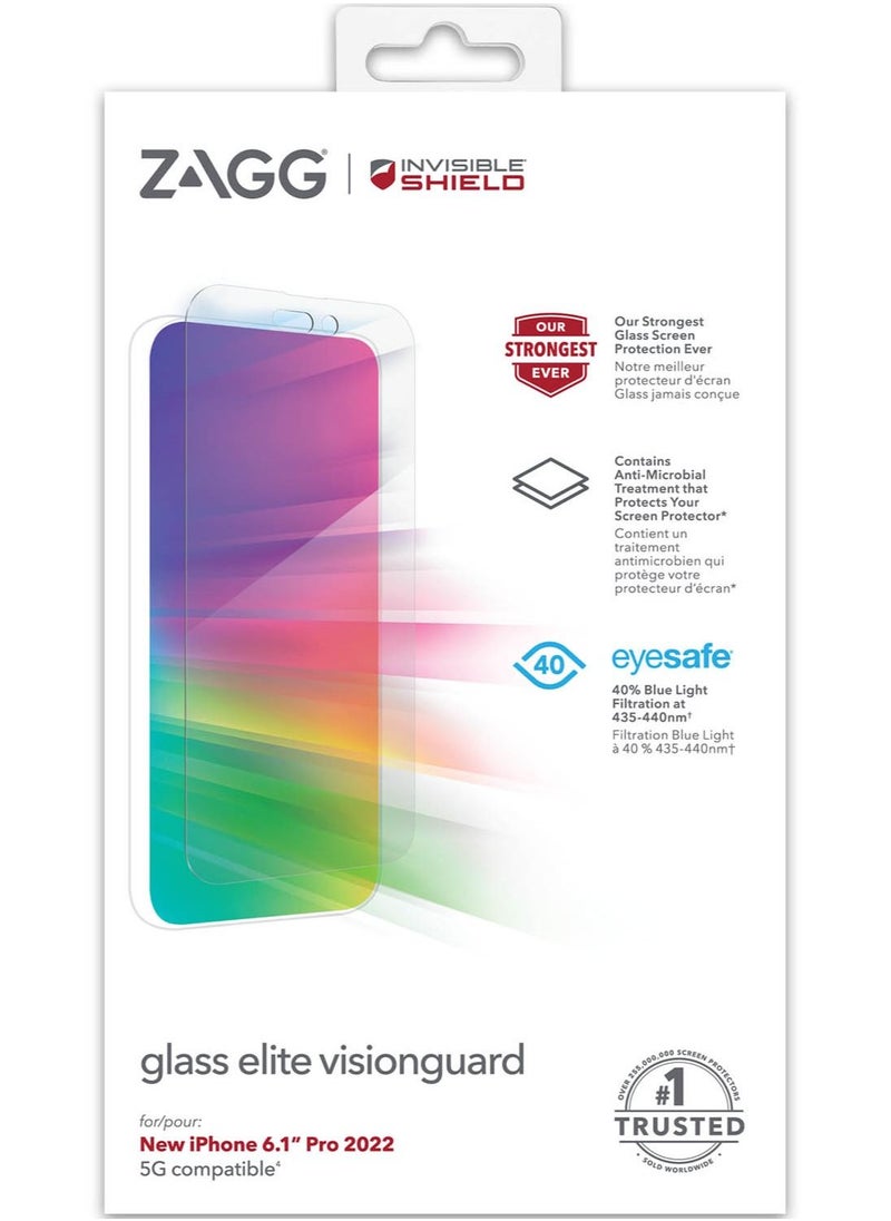 InvisibleShield Glass Elite Visionguard for iPhone 14 PRO Tempered Glass Screen Protector Anti Blue - Case Friendly  - Image 2