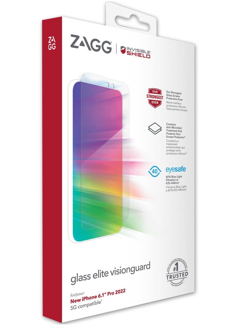 InvisibleShield Glass Elite Visionguard for iPhone 14 PRO Tempered Glass Screen Protector Anti Blue - Case Friendly  - Image 1