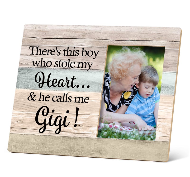 SRADMO Theres This Boy Who Stole My Heart and He Calls Me Gigi Picture FrameGrandma and Grandson 108 inch Wooden Tabletop Photo Frame for GrandmaBirthday Mothers Gifts for Grandma Gigi colour1