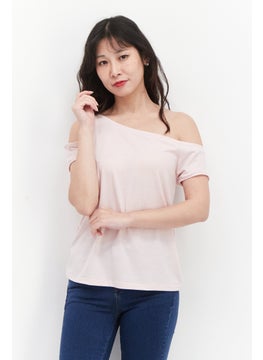 BCBGeneration Women Boat Neck Cold Sleeves Plain Top, Pink  - Image 1