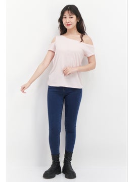 BCBGeneration Women Boat Neck Cold Sleeves Plain Top, Pink  - Image 4