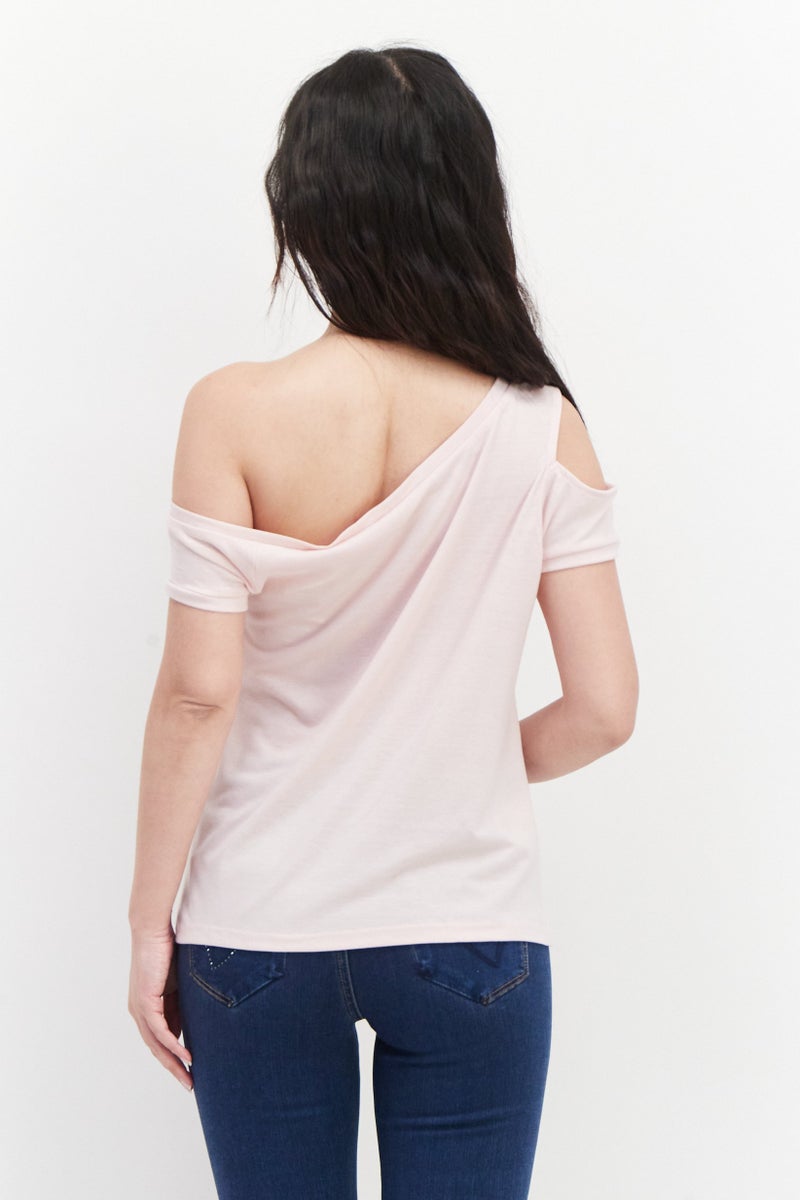 BCBGeneration Women Boat Neck Cold Sleeves Plain Top, Pink - Image 3