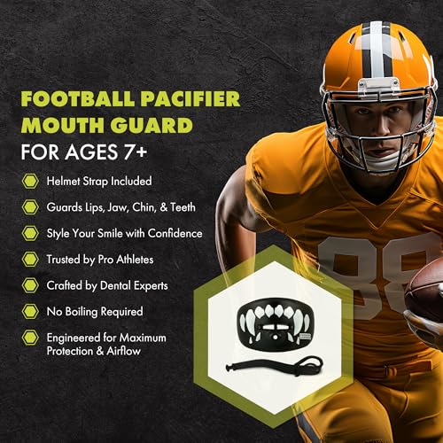 DAMAGE CONTROL Pacifier Mouthpiece – Football Mouthguard with Helmet Strap, Protects Teeth, Jaw & Mouth – Mouth Piece for Sports, No Boiling, Allows Airflow – Gear for Adults & Youth (Fangs) - Image 2