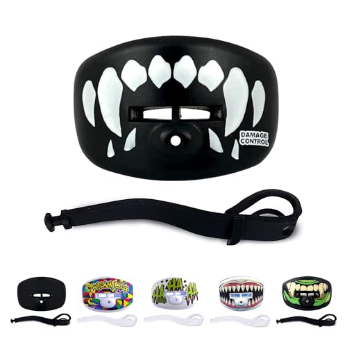 DAMAGE CONTROL Pacifier Mouthpiece – Football Mouthguard with Helmet Strap, Protects Teeth, Jaw & Mouth – Mouth Piece for Sports, No Boiling, Allows Airflow – Gear for Adults & Youth (Fangs) - Image 1