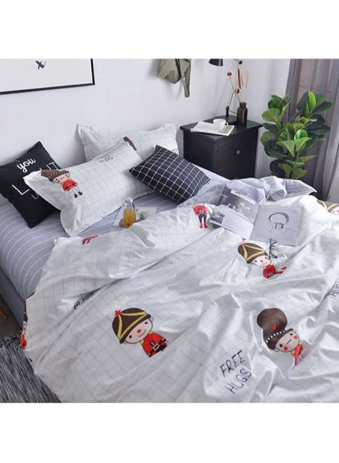 نيبمينينت 4-Piece Bedding Set Fabric White/Red Quilt Cover 150x200 Cm, Bed Sheet 180x220 Pillow 48x74cm - Image 1