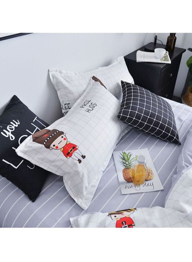 نيبمينينت 4-Piece Bedding Set Fabric White/Red Quilt Cover 150x200 Cm, Bed Sheet 180x220 Pillow 48x74cm - Image 2