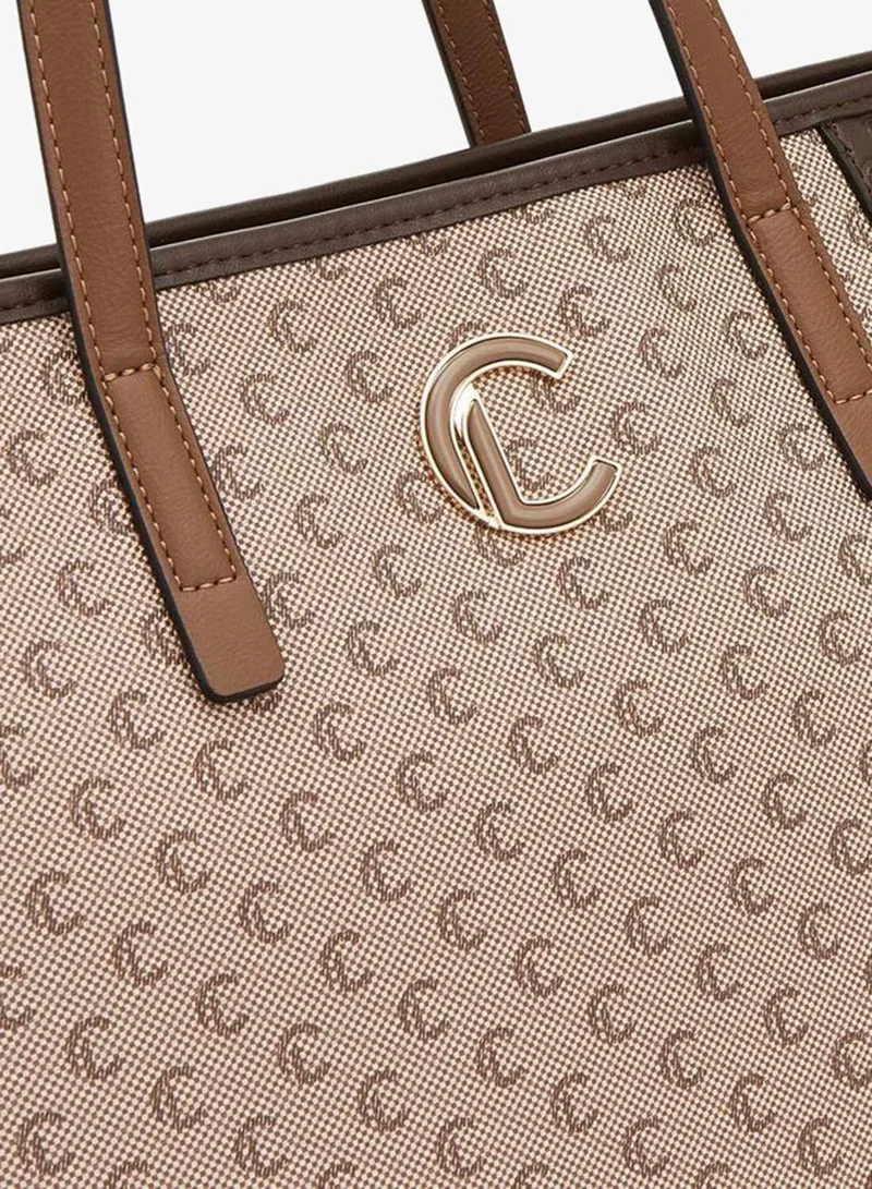 Le Confort BEIGE Monogram Print Tote Bag With Zip Closure for Women | Best Price UAE
