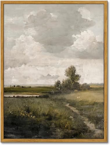 KBKBART Vintage Landscape Wall Art Framed, Retro European Landscape Oil Painting, Rustic Farmhouse Decor, Vintage Art Pictures Print for Bathroom Wall Decor Bedroom Living Room(12"x16") - Image 1